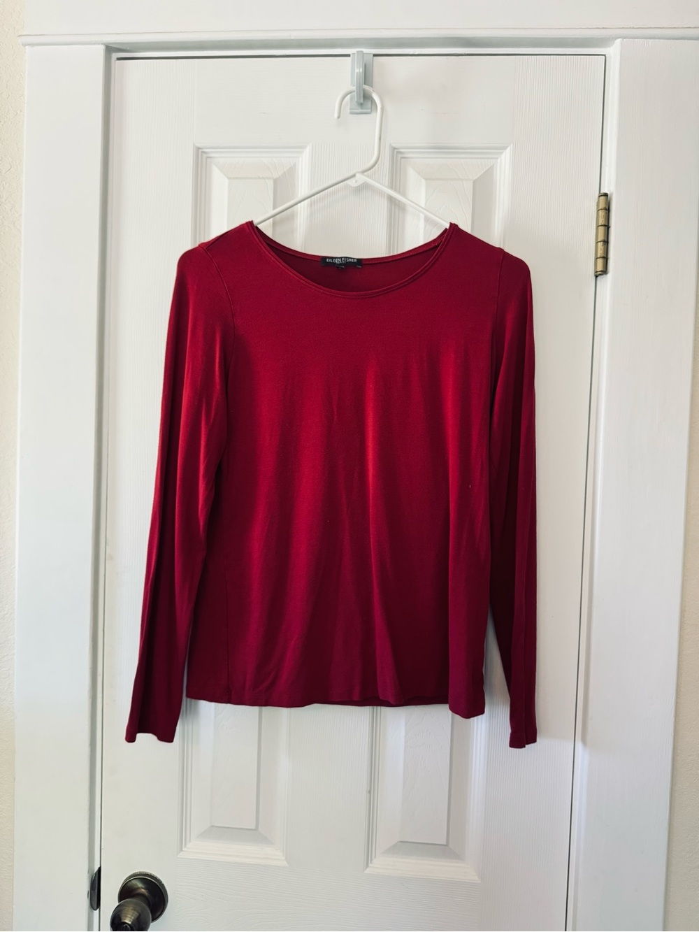Eileen Fisher Petite Silk Feel Stretch Top Women’s PS Burgundy Red Long Sleeve